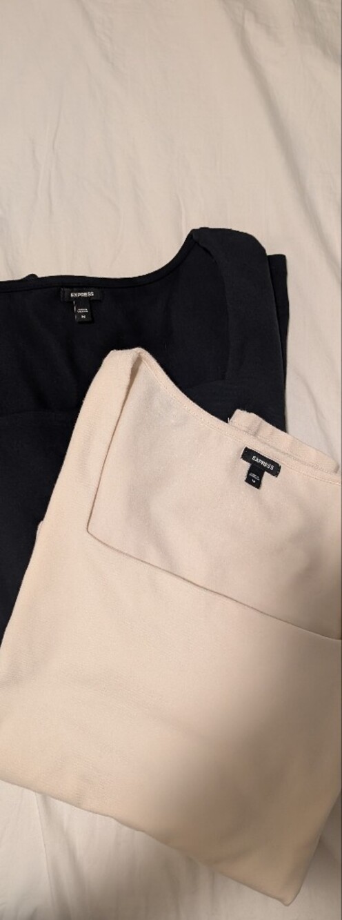 Express Basic cotton long Sleeve Double Lined top Set White And Black Medium